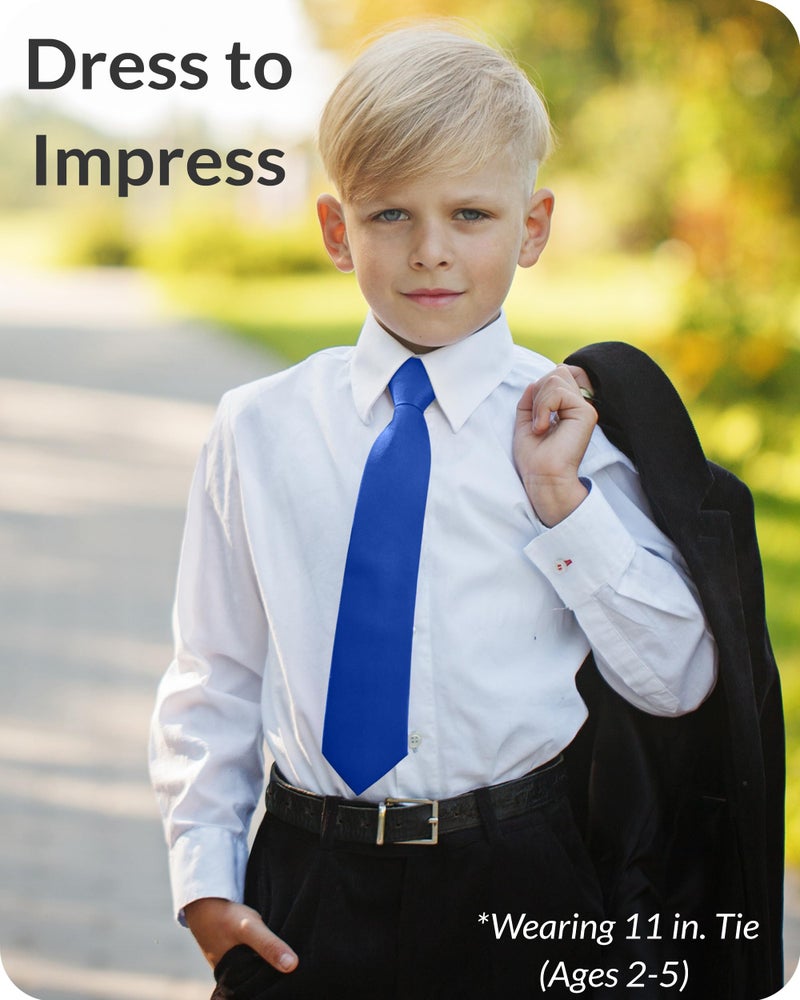 Umo Lorenzo Boys Blue Clip on Tie Solid Necktie for Kids Ages 3-5, 6-10 and Toddlers 0-2 - Image 3